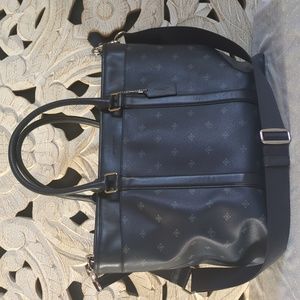 Coach Leather Large Diamond Foulard Navy Gray Work Bag Shoulder Bag Like New!